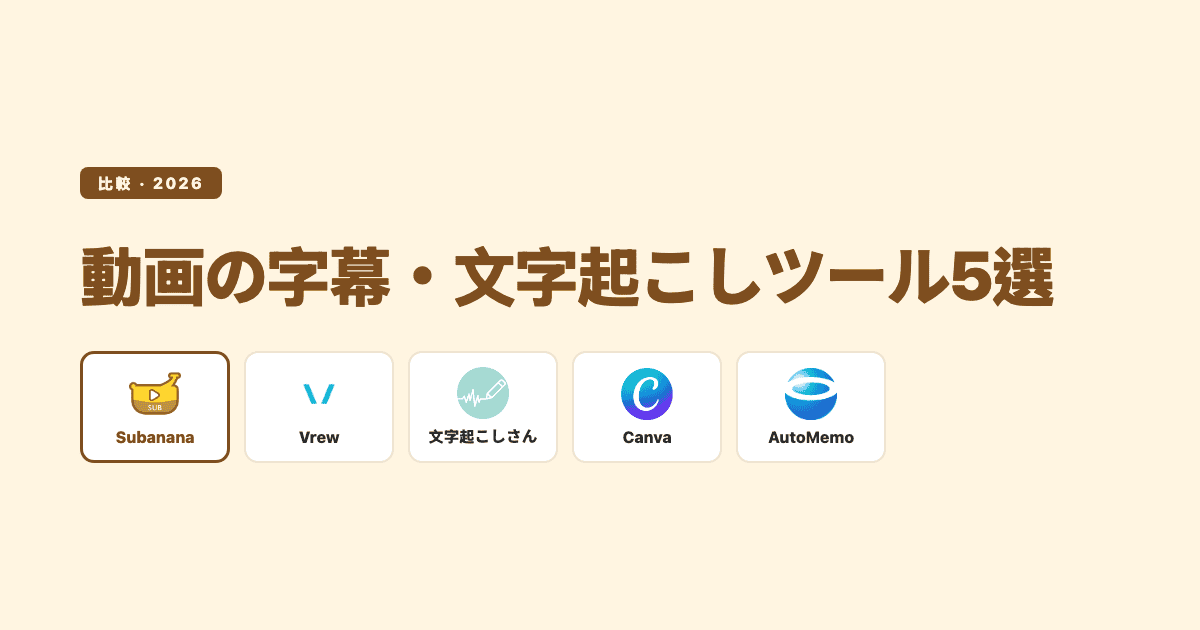 動画の字幕・文字起こしツール5選比較:Subanana・Vrew・文字起こしさん・Canva・AutoMemo