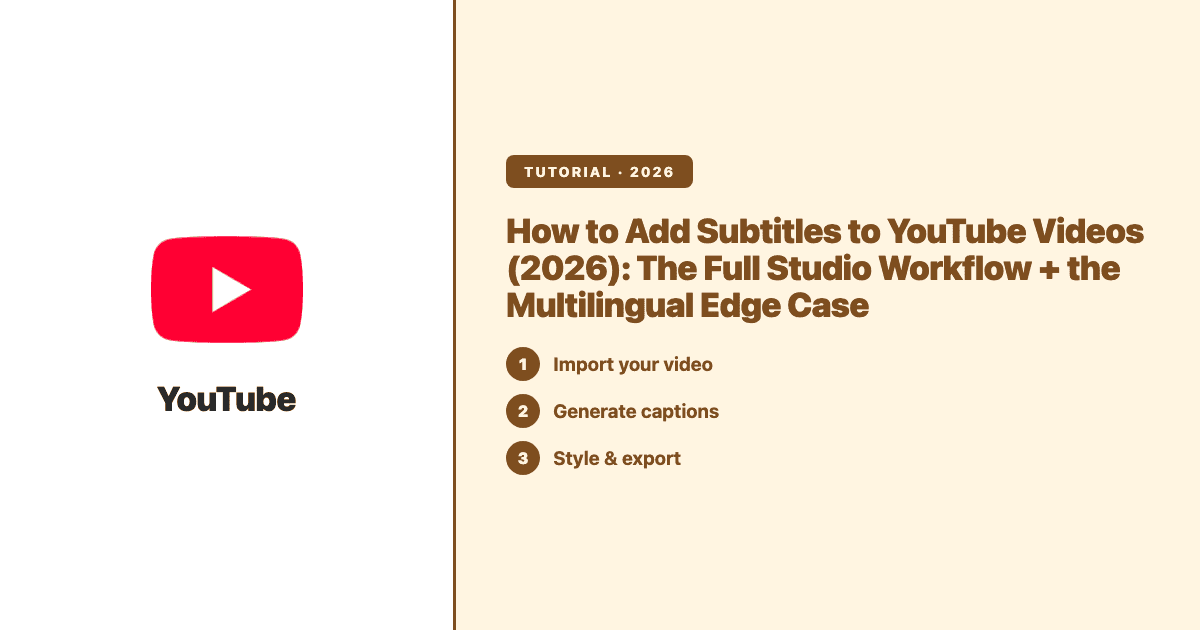How to Add Subtitles to YouTube Videos (2026): The Full Studio Workflow + the Multilingual — Subanana tutorial hero