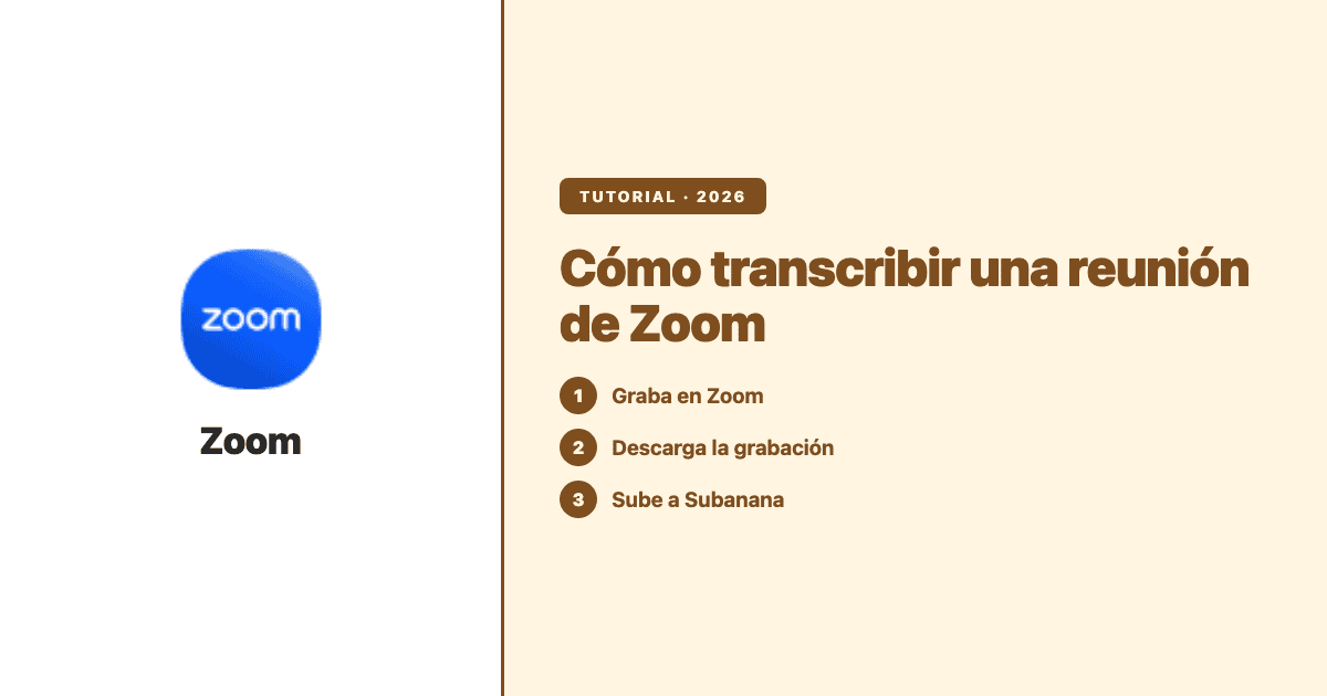 Cómo transcribir una reunión de Zoom: graba en Zoom, descarga la grabación, sube a Subanana