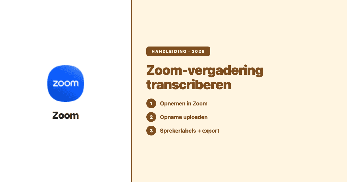 Zoom-vergadering transcriberen: opnemen in Zoom, opname uploaden, sprekerlabels en export