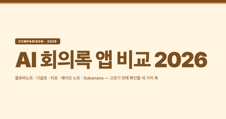 AI 회의록 앱 비교 2026 — 고르기 전에 확인할 네 가지 축