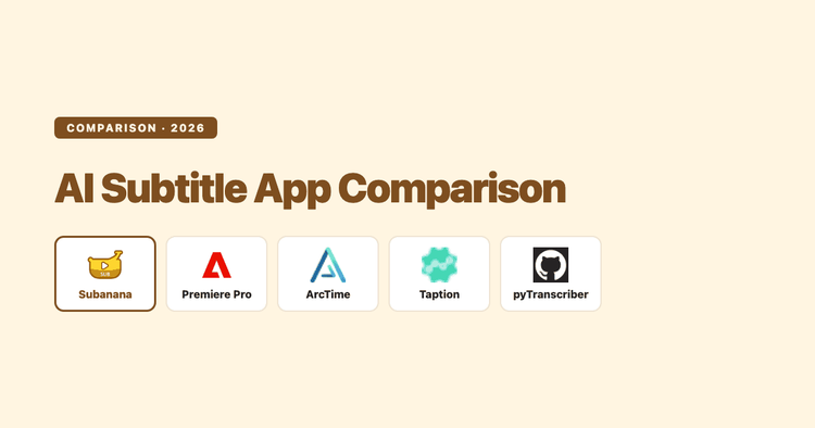 AI Subtitle App Comparison 2026: 5 Tools Tested on Cantonese and Mandarin Video (Subanana, Premiere Pro, ArcTime, Taption, pyTranscriber)
