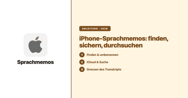 iPhone-Sprachmemos: finden, sichern, durchsuchen — und wo das eingebaute Transkript aufhört