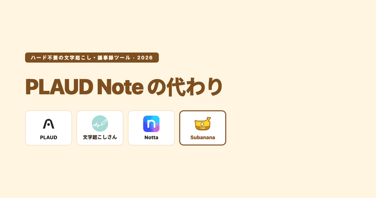 PLAUD Note の代わりは?ハード不要で議事録・字幕を作る文字起こしツールと選び方(2026)