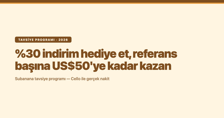 Subanana Tavsiye Programı: %30 İndirim Hediye Et, US$50'ye Kadar Kazan