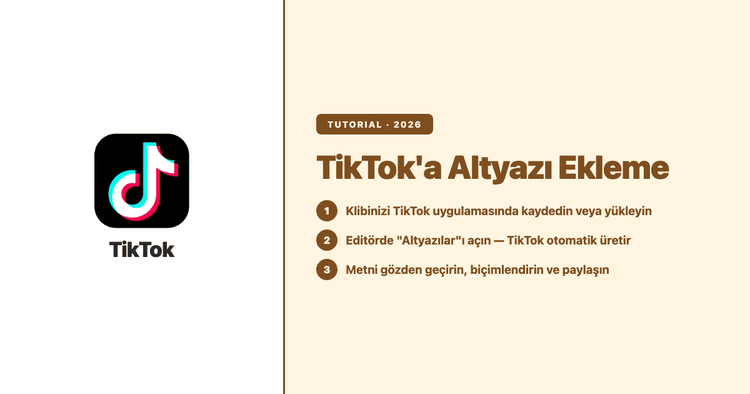 TikTok'a Altyazı Ekleme (2026): Yerleşik Altyazılar, Manuel Metin ve Yapay Zekâ Akışı