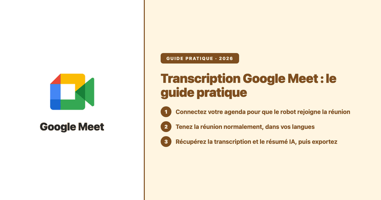Transcription Google Meet : guide pratique des transcriptions enregistrées, des langues et des notes IA