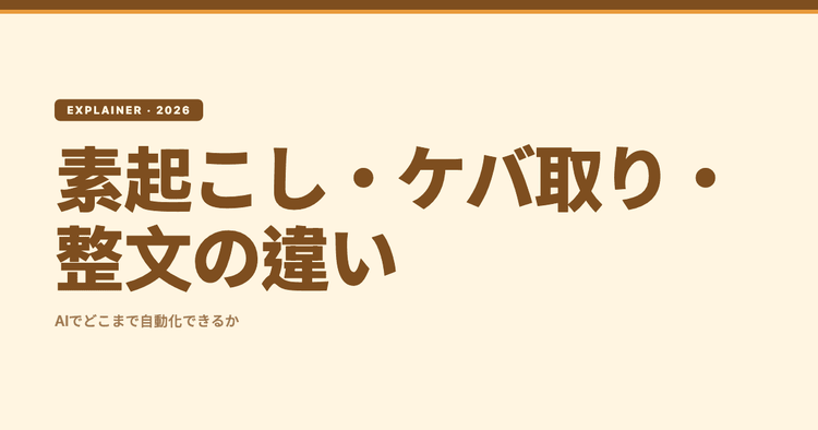 素起こし・ケバ取り・整文の違いと、AIでどこまで自動化できるか