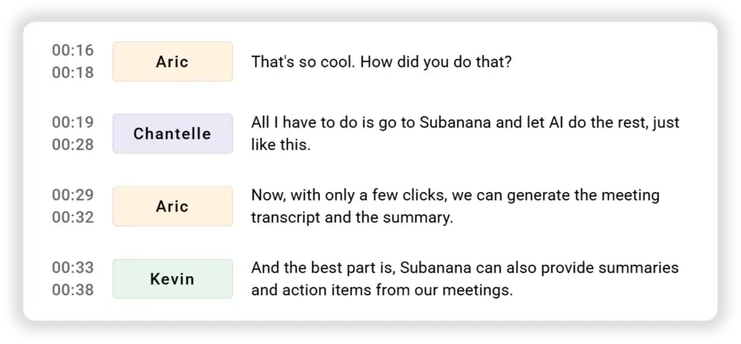 Subanana AI 會議記錄工具 生成會議逐字稿